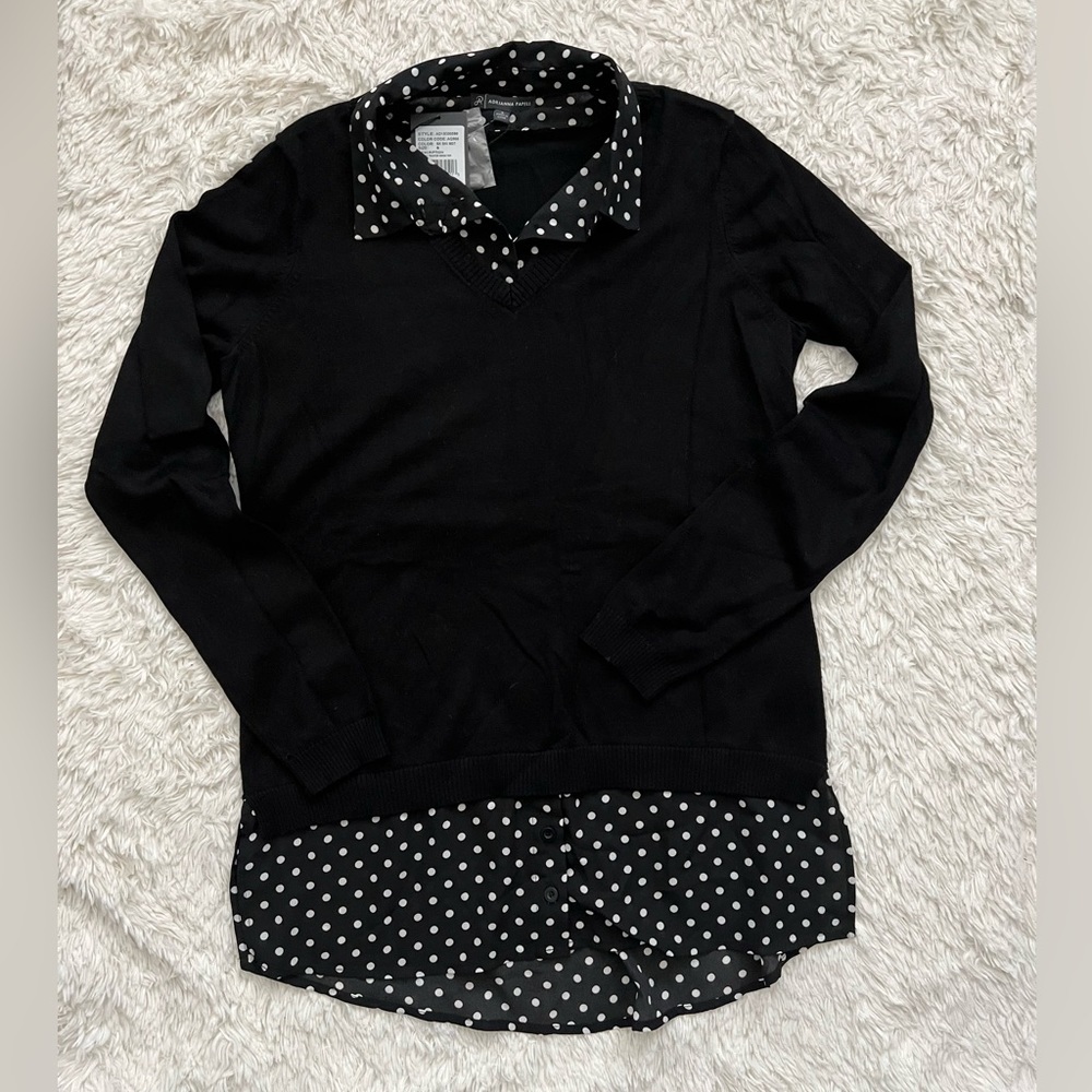 Knit long sleeve built in polka dots pattern button down collared shirt look - Picture 2 of 6